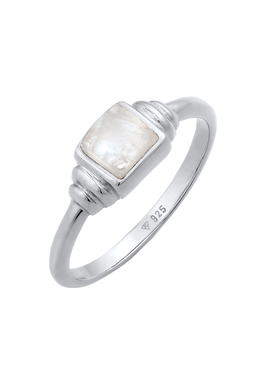 Elli PREMIUM Damski kwadratowy Vintage z kamieniem księżycowym w srebrze próby 925 Sterling Silver pozłacany Pierścionki 1 ct