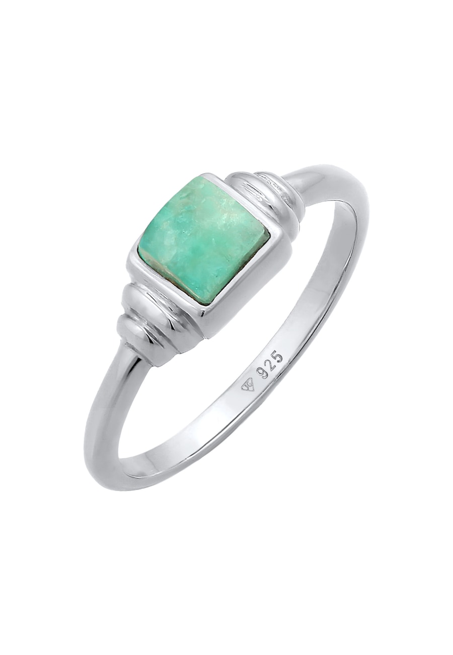 Elli PREMIUM Damski soliter Vintage kwadrat z amazonitem w pozłacanym srebrze 925 Sterling Silver Pierścionki 1 ct