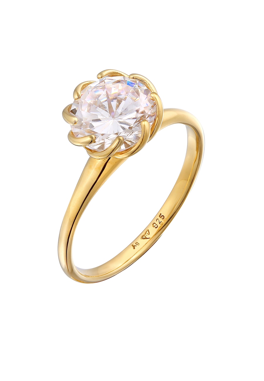 Elli Damski pierścionek zaręczynowy solitaire flower z kryształami cyrkonii w srebrze próby 925 Sterling Silver Pierścionki 1 ct