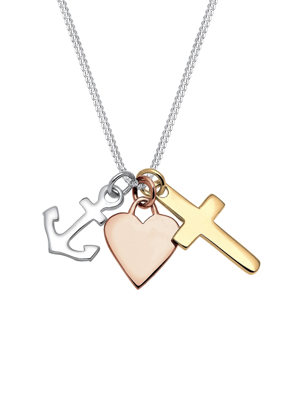 Elli Damski wisior Krzyżyk, Kotwica, Serce Tri-Color w srebrze próby 925 Sterling Silver Naszyjniki 1 ct