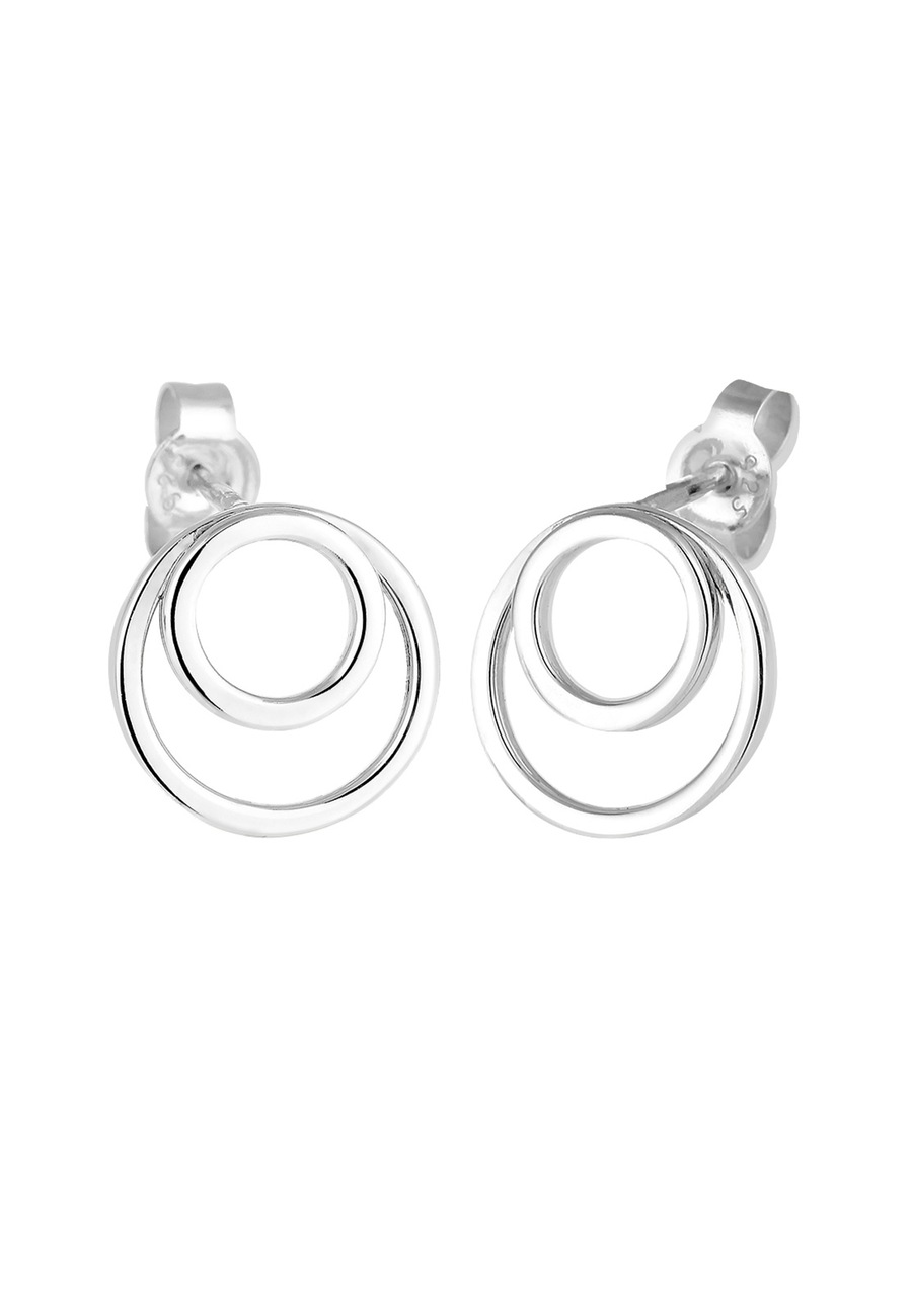 Elli Damskie kolczyki sztyfty z podwójnym kółkiem Basic, srebro 925 Sterling Silver Kolczyki 1 ct