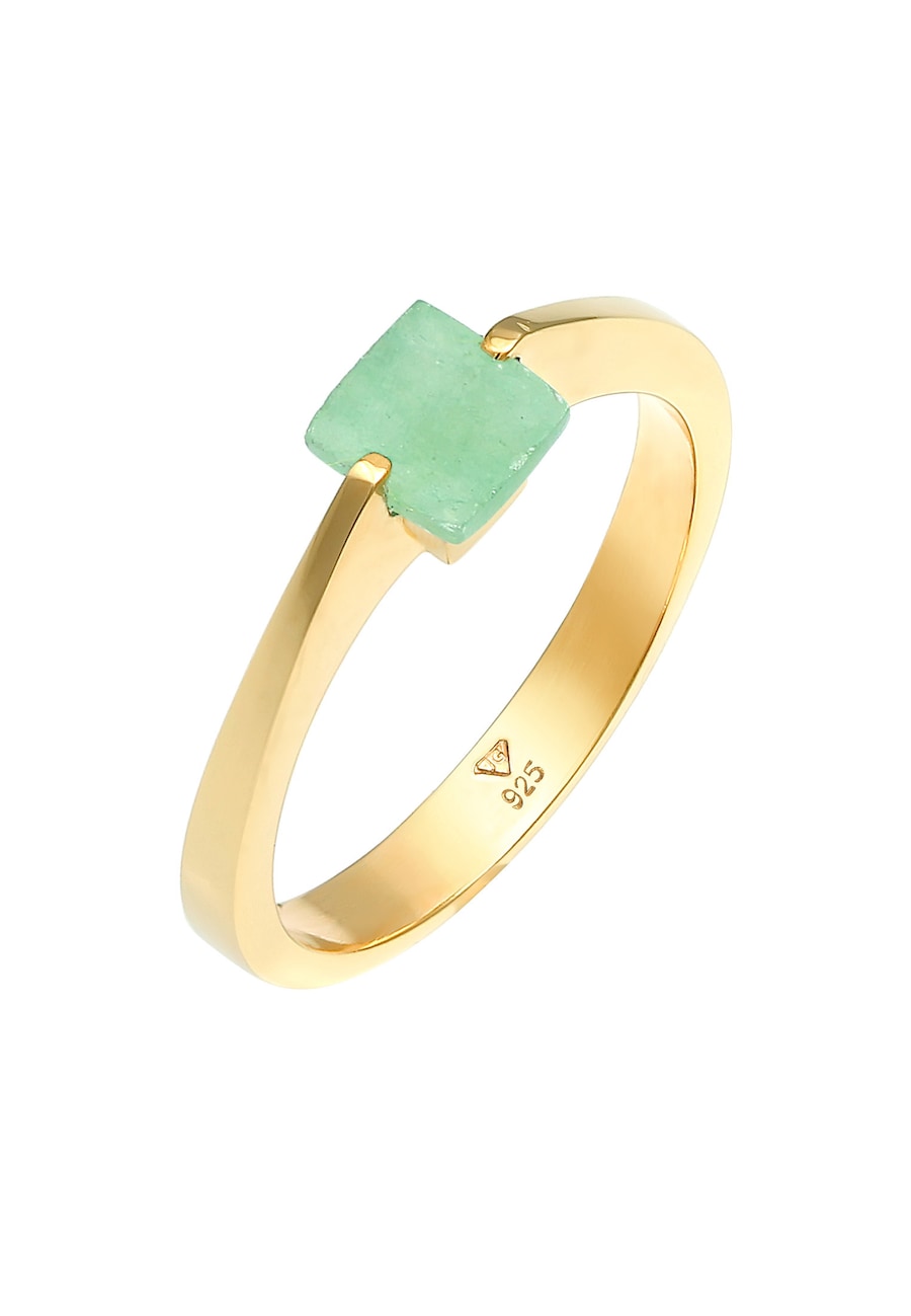 Elli PREMIUM Damska klasyczna piramida elegancka z kamieniem jadeitowym w pozłacanym srebrze 925 Sterling Silver Pierścionki 1 ct Damski