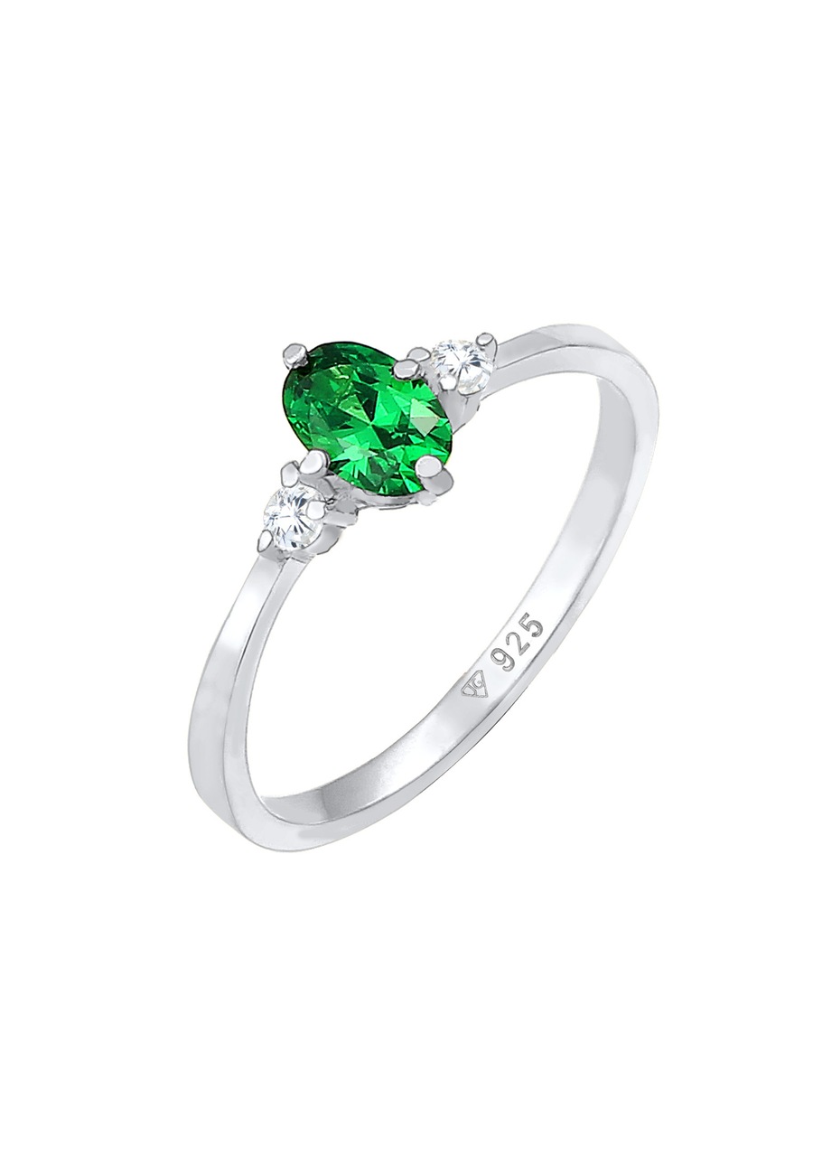 Elli Damska obrączka elegancka z zielonymi kryształami cyrkonii w srebrze próby 925 Sterling Silver Pierścionki 1 ct Damski