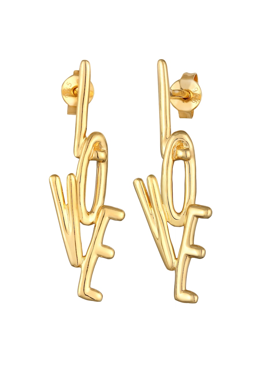 Elli Damskie kolczyki sztyfty Love pozłacane srebrem próby 925 Sterling Silver Kolczyki 1 ct