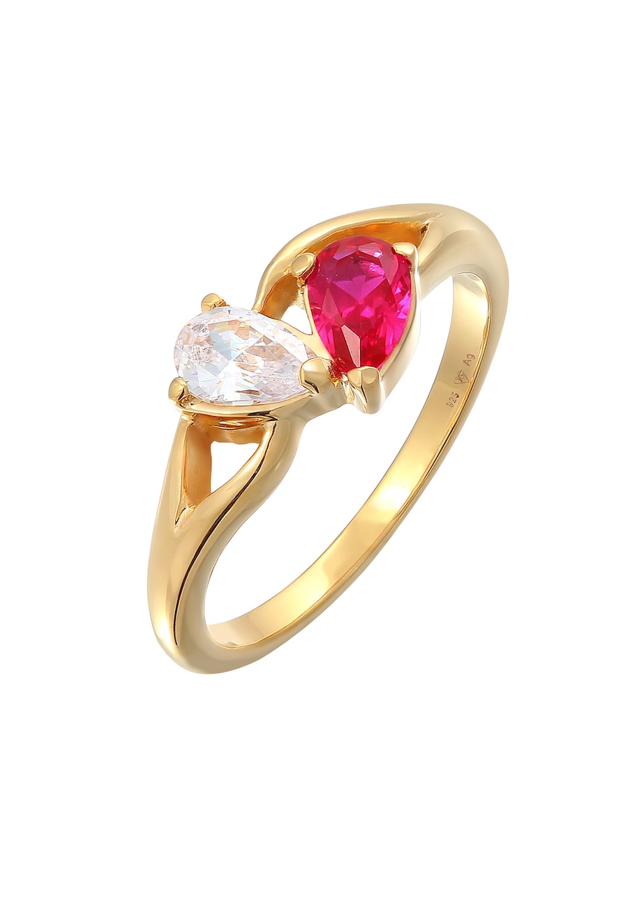 Elli Damski pierścionek zaręczynowy Infinity z cyrkonią i syntetycznym rubinem w srebrze próby 925 Sterling Silver Pierścionki 1 ct