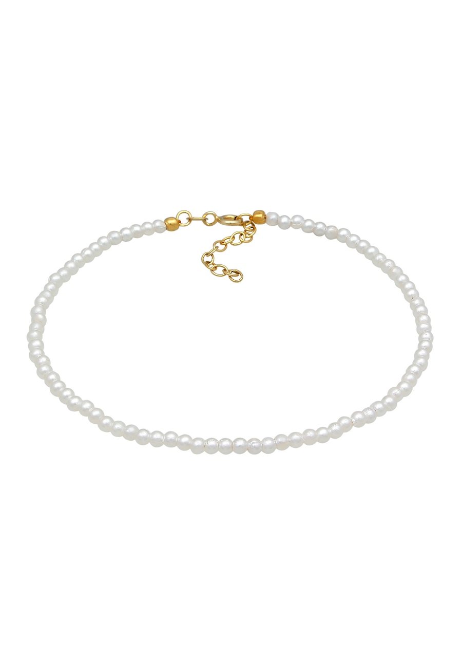 Elli Damska bransoletka na kostkę Trend Basic z syntetycznymi perłami w pozłacanym srebrze próby 925 Sterling Silver Bransoletki na nogę 1 ct Damski