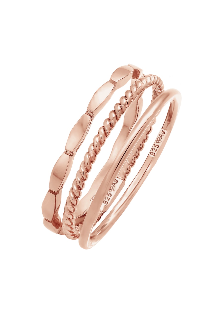 Elli Damska obrączka do łączenia Stacking Trio Basic Minimal ponadczasowa Bloger w srebrze 925 Sterling Silver Pierścionki 1 ct Damski