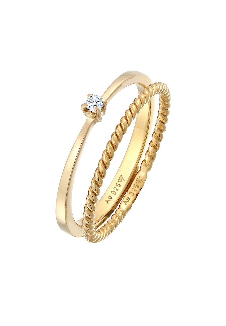 Elli DIAMONDS Damski zestaw soliter 2 częściowy skręcony z diamentem (0.03 ct.) w srebrze 925 Sterling Silver Pierścionki 1 ct