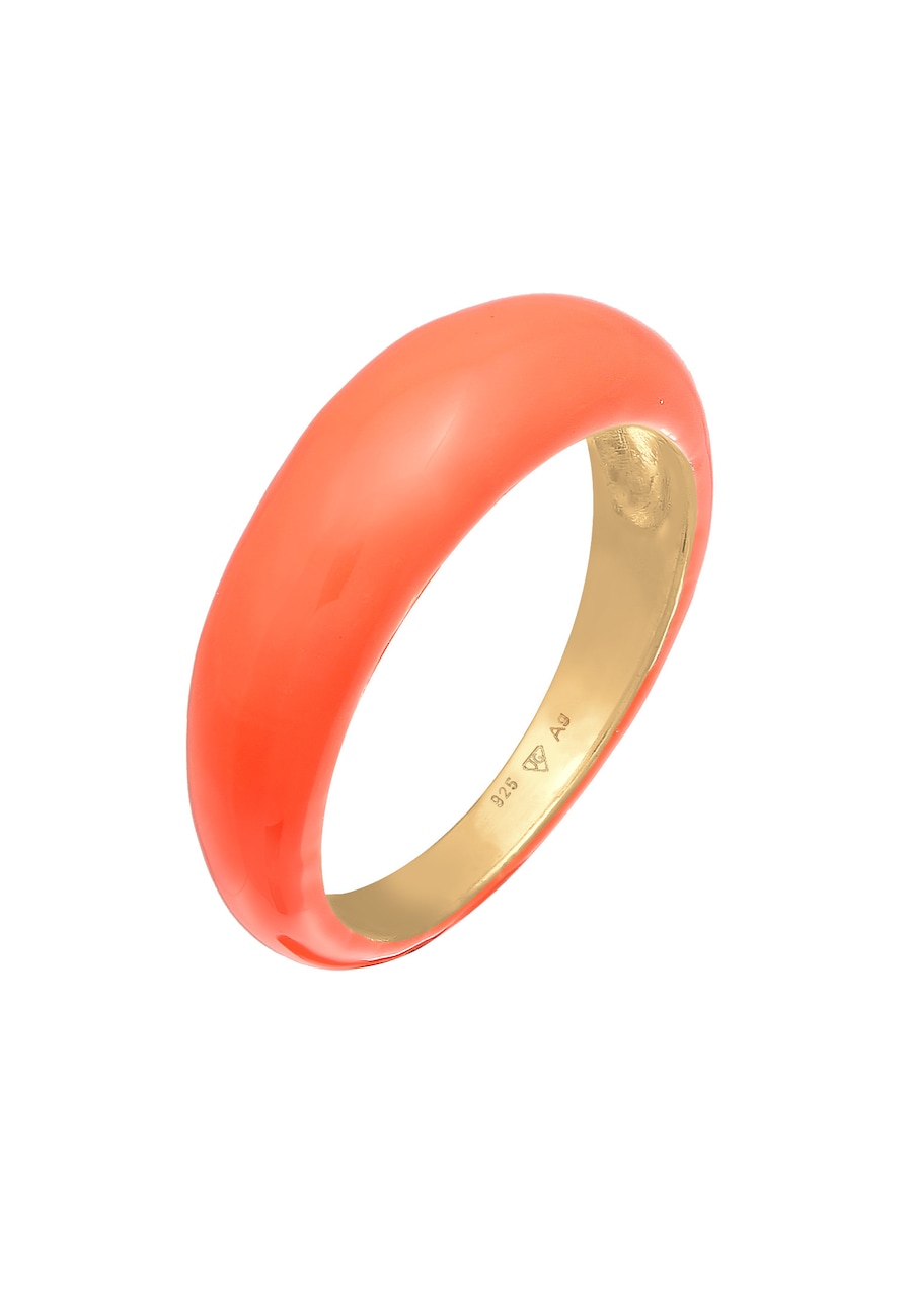 Elli Damska obrączka do łączenia z emalią pomarańczową w pozłacanym srebrze 925 Sterling Silver Pierścionki 1 ct Damski