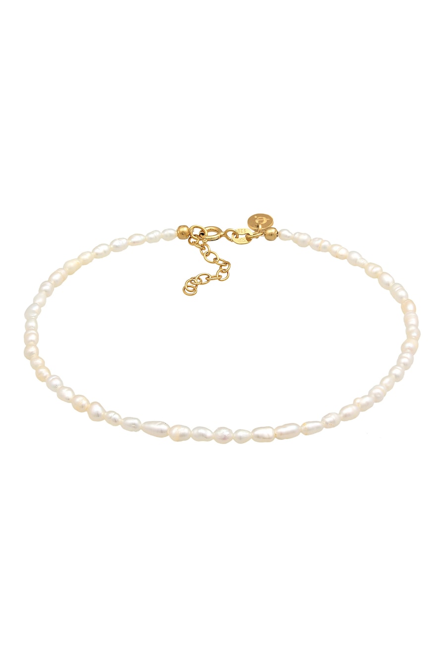 Elli PREMIUM Łańcuszek na kostkę Classic z perły hodowlana słodkowodna z pozłacanego srebra próby 925 Sterling Silver Bransoletki na nogę 1 ct Damski