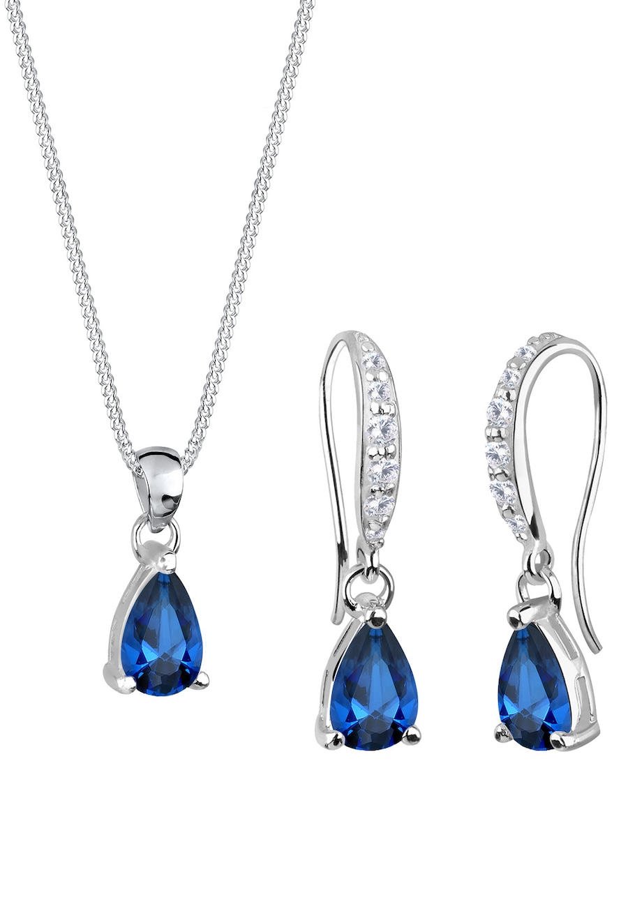 Elli Damska zawieszka kropla mieniąca się syntetycznym szafirem w srebrze próby 925 Sterling Silver Zestawy 1 ct Damski