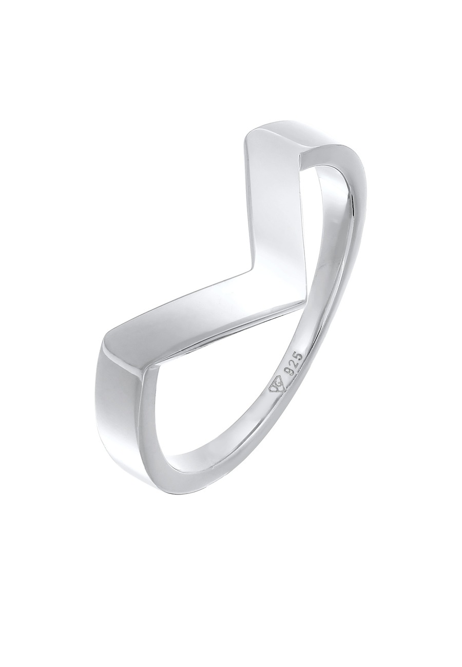 Elli PREMIUM Damski w kształcie litery V Geo Basic w rodowanym srebrze 925 Sterling Silver Pierścionki 1 ct