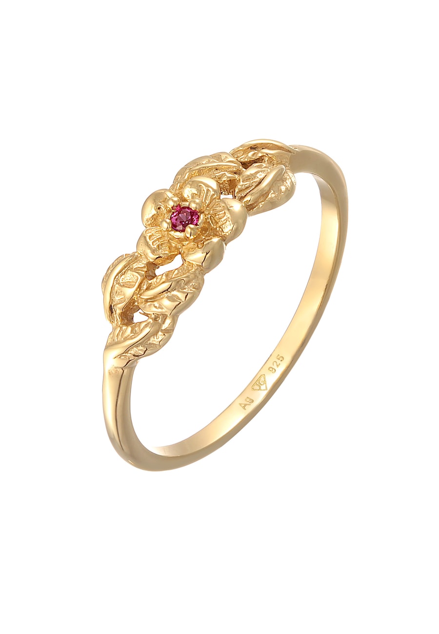 Elli Damski kwiat z syntetycznym rubinem w pozłacanym srebrze próby 925 Sterling Silver Pierścionki 1 ct