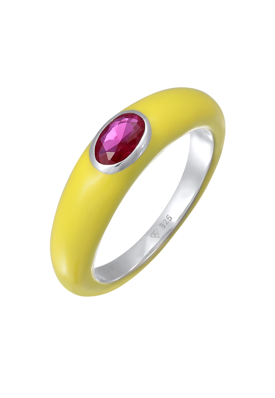 Elli Damski owalny pasjans z pomarańczową emalią i zieloną cyrkonią w pozłacanym srebrze próby 925 Sterling Silver Pierścionki 1 ct