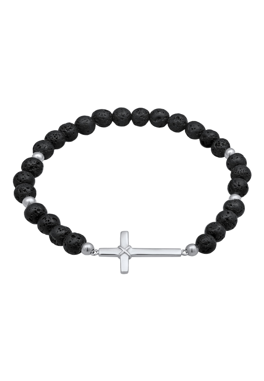 KUZZOI Męski wisiorek religijny krzyżyk z koralikami z lawy w kolorze czarnym ze srebra próby 925 Sterling Silver Bransoletki 1 ct Męskie