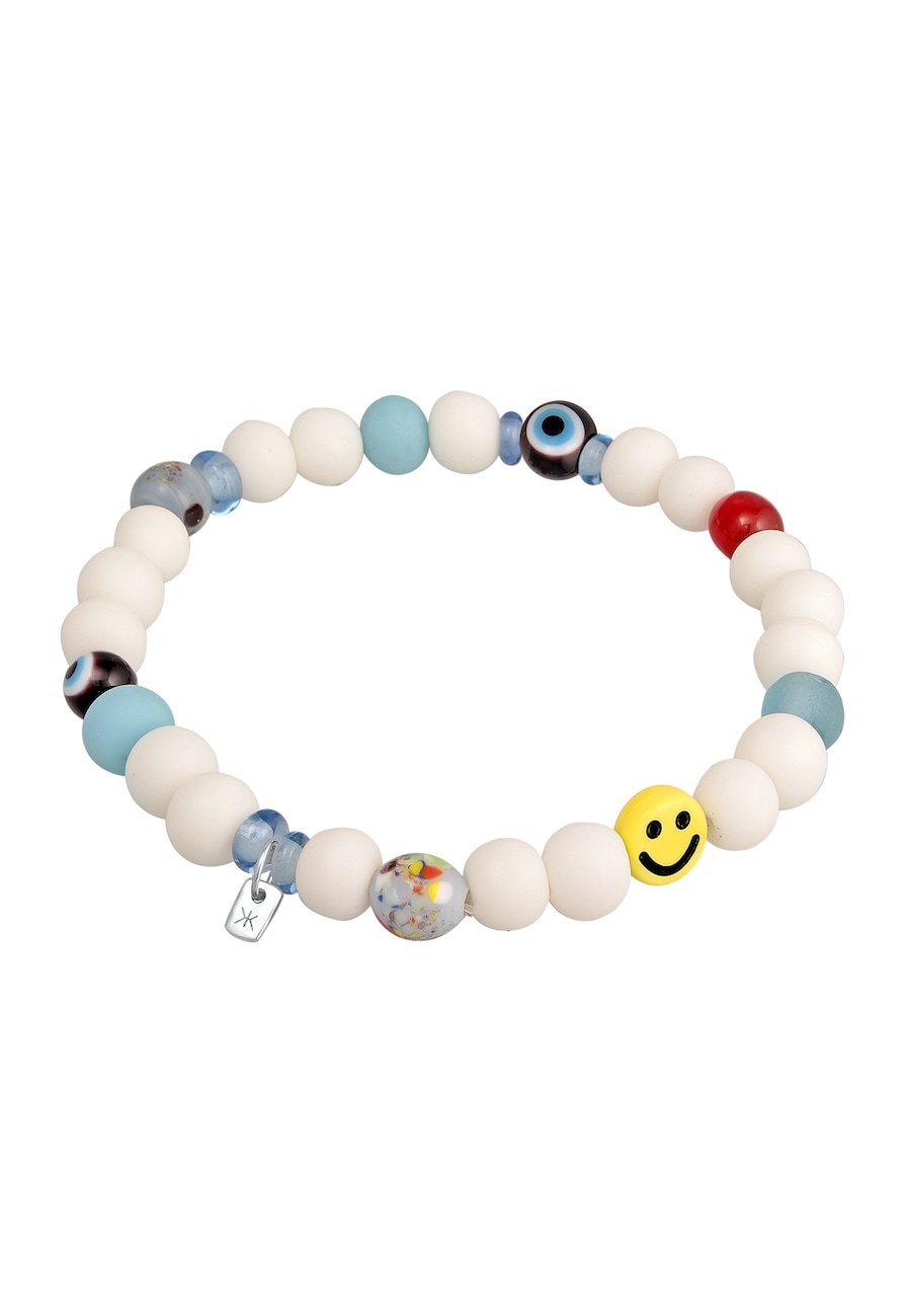 KUZZOI Męskie koraliki z uśmiechem z smiling face, perły żywiczne, ze srebra próby 925 Sterling Silver Bransoletki 1 ct
