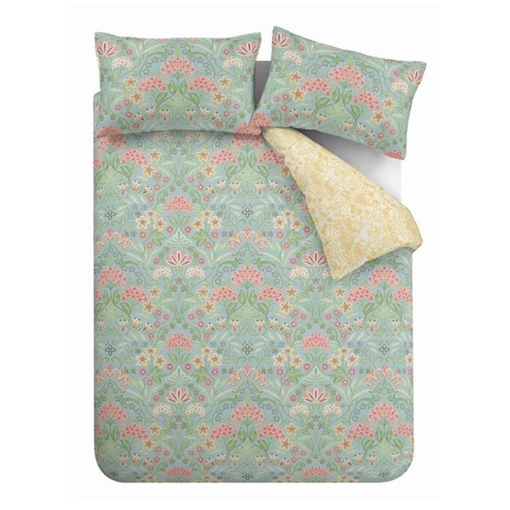 Żółto-zielona bawełniana pościel dwuosobowa 200x200 cm Art Deco Hydrangea – RHS