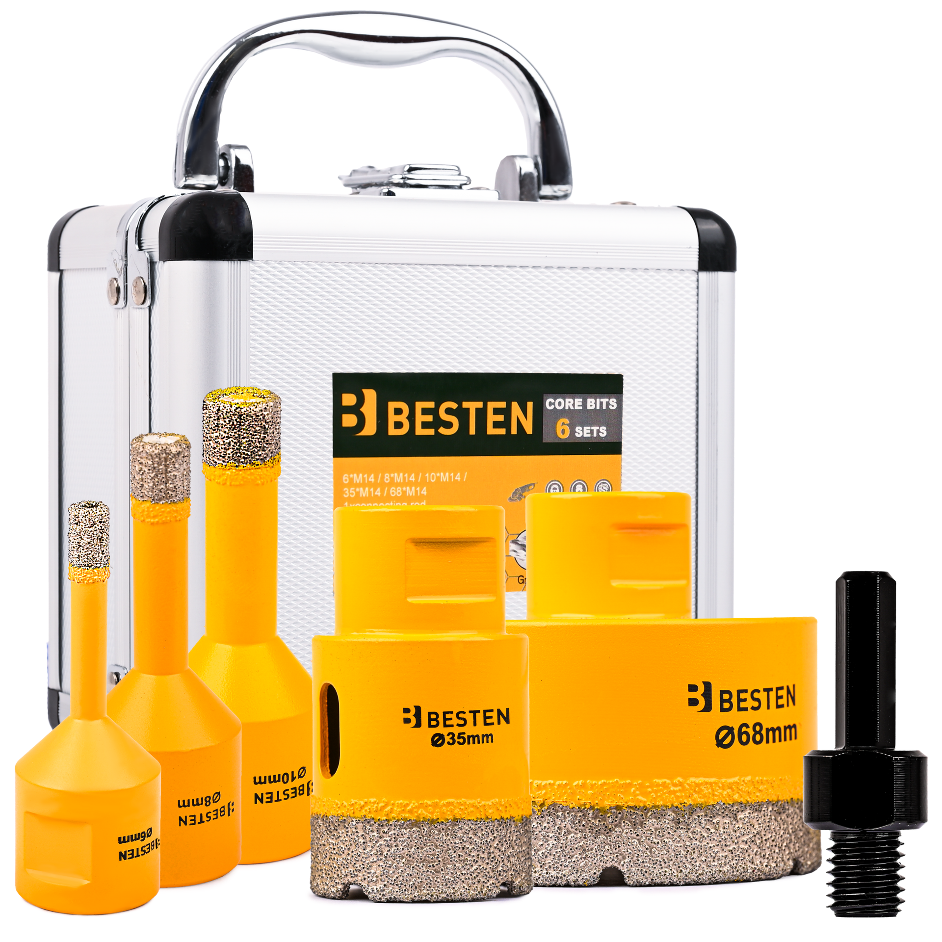 BESTEN BE-2820 Zestaw otwornice diamentowe M14 6-68mm + adapter