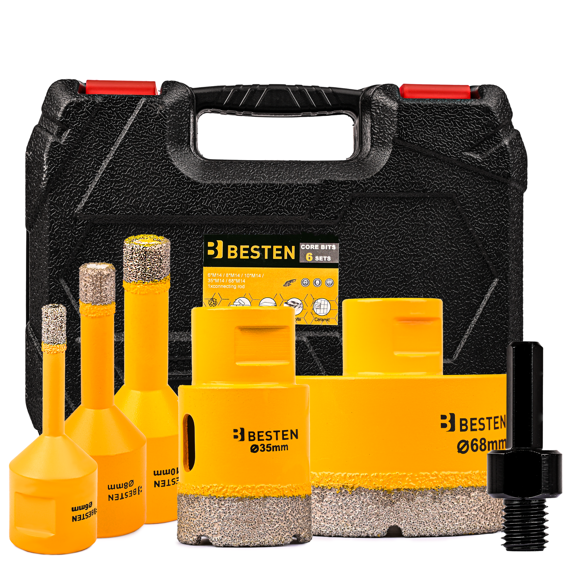 BESTEN BE-2821 Zestaw otwornice diamentowe M14 6-68mm + adapter