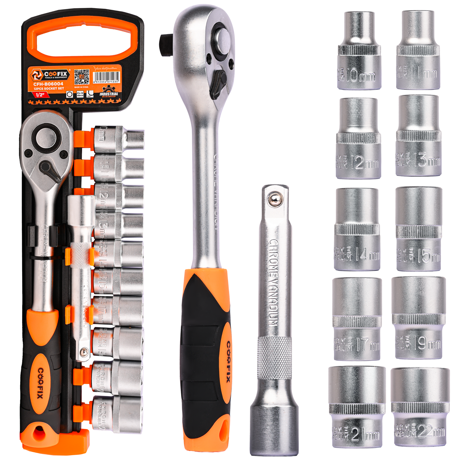 Coofix Zestaw kluczy nasadowych 10-22mm z grzechotką 1/2