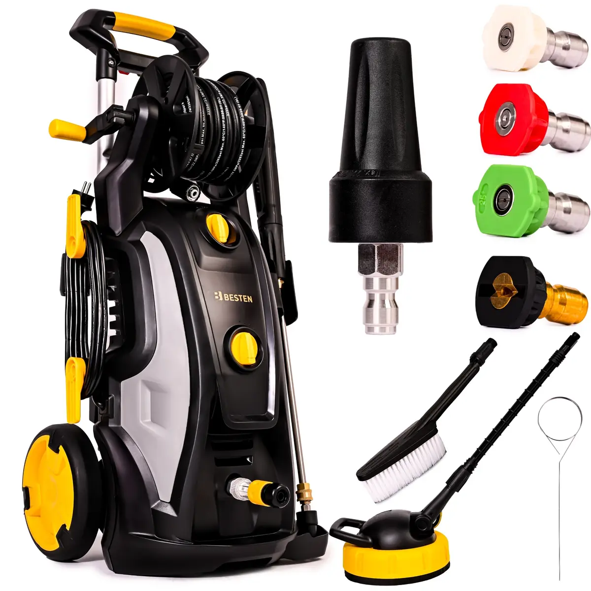 BESTEN BE-2883 Myjka ciśnieniowa 3200 W, 225 bar + 350 bar turbo, pompa mosiężna, zestaw PRO