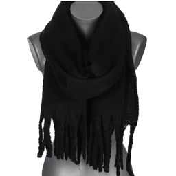 Szalik damski zimowy szal ciepły dred z frędzlami na prezent CZARNY