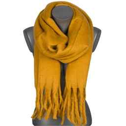 Szalik damski zimowy szal ciepły dred z frędzlami na prezent MUSZTARDOWY