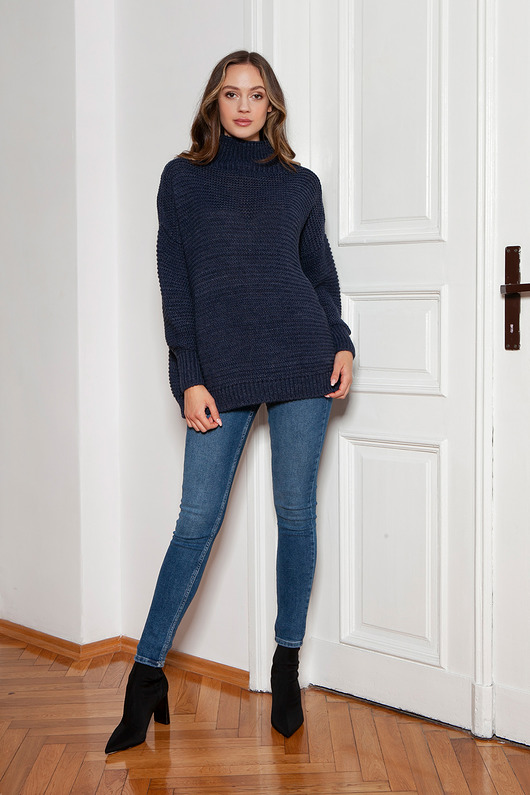 Sweter oversize z golfem - SWE148 granat