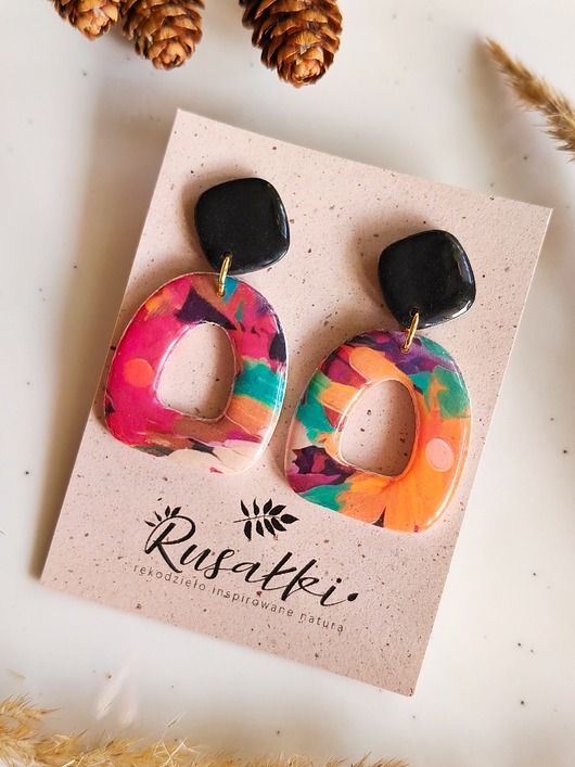 Kolczyki artystyczne, duże lekkie kolczyki z gliny polimerowej, akcesoria boho