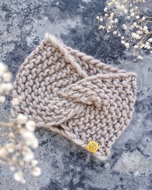 WOOLY wełniana opaska twist beżowa
