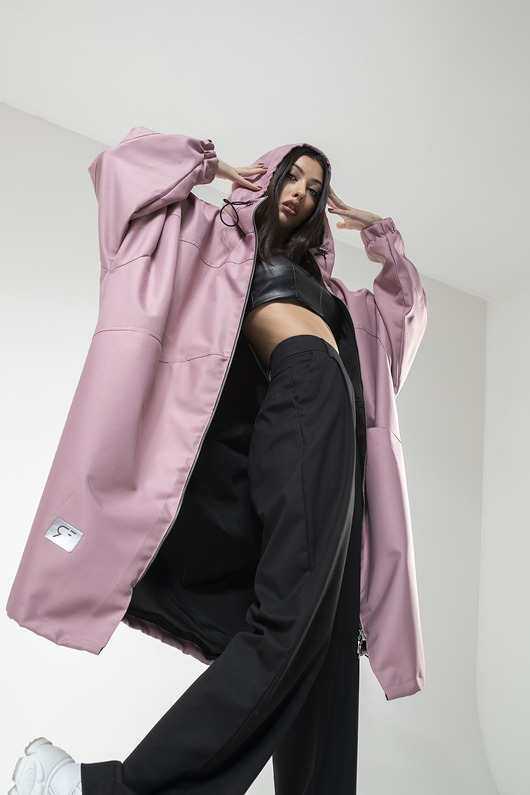 Ocieplany Płaszcz longline hoodie oversize dusty pink