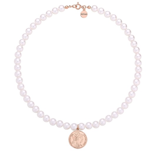Naszyjnik z pereł SWAROVSKI CRYSTAL z monetą z różowego złota
