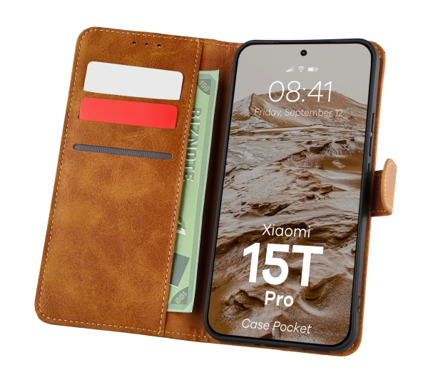 Bizon z klapką Pocket do Xiaomi 15T Pro Brązowy