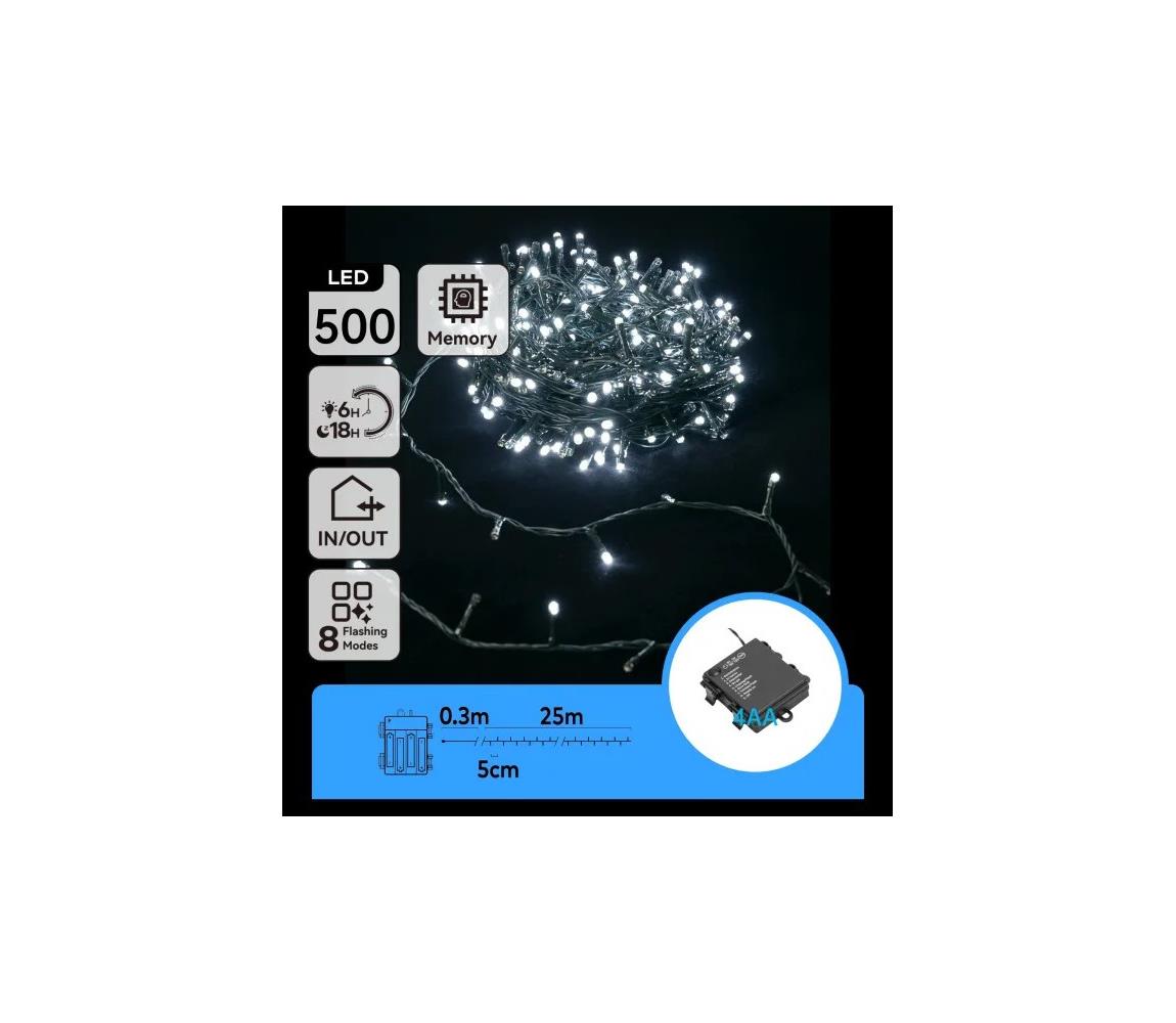 Aigostar - Zewnętrzne lampki świąteczne LED, 500 diod LED, 8 funkcji, zasilanie 4xAA, długość 25,3 m, zimne białe światło