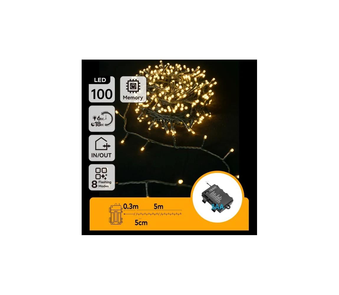Aigostar - Łańcuch świetlny LED Ven. 100 x LED / 8 funkcji, zasilanie 3 x AA, 5,3 m, IP44, ciepła biała