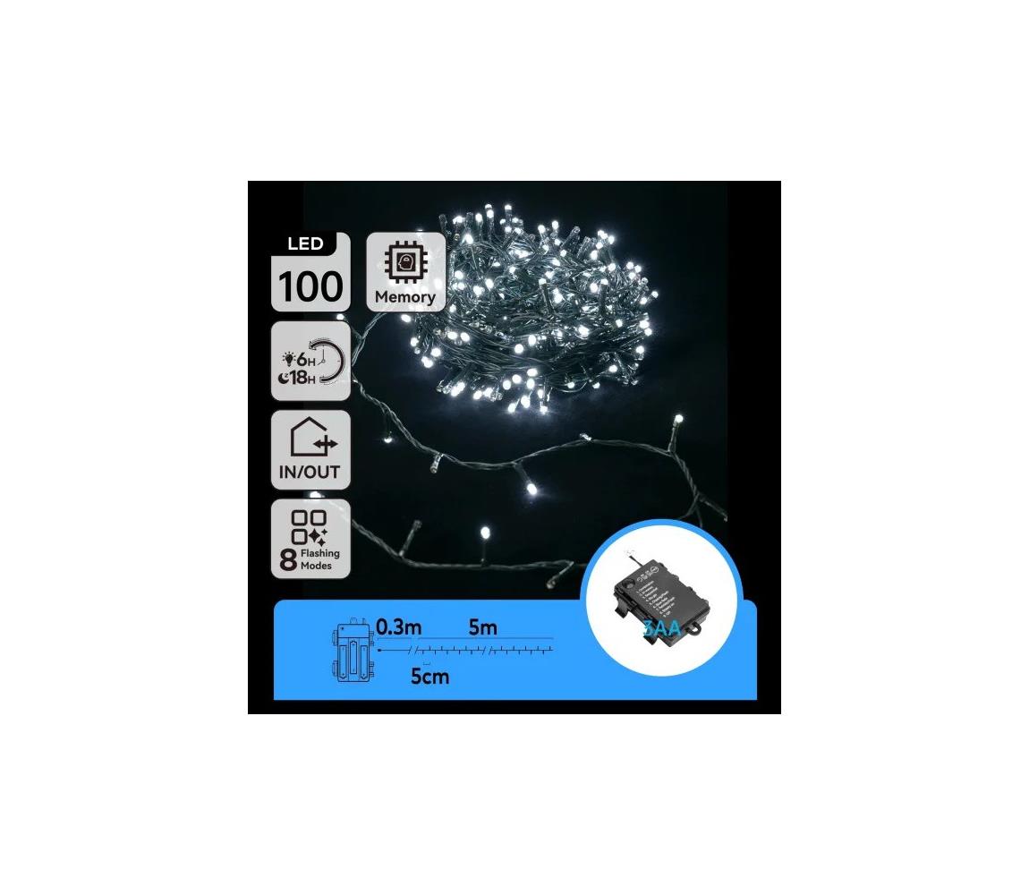 Aigostar - LED zewnętrzny łańcuch świąteczny 100xLED/8 funkcji 3xAA 5,3 m IP44 zimna biel
