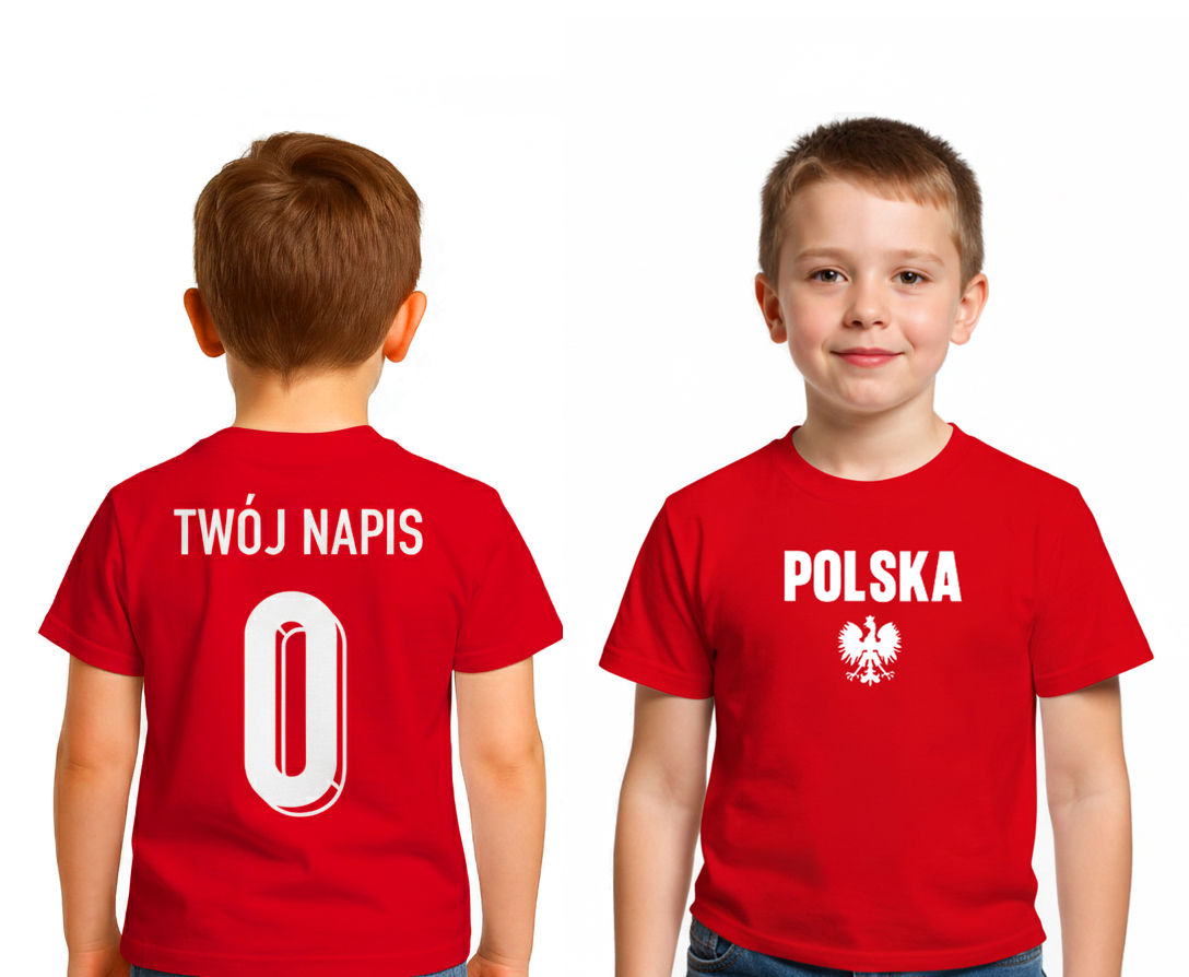POLSKA Koszulka piłkarska dziecięca PREMIUM bawełna TWÓJ NAPIS