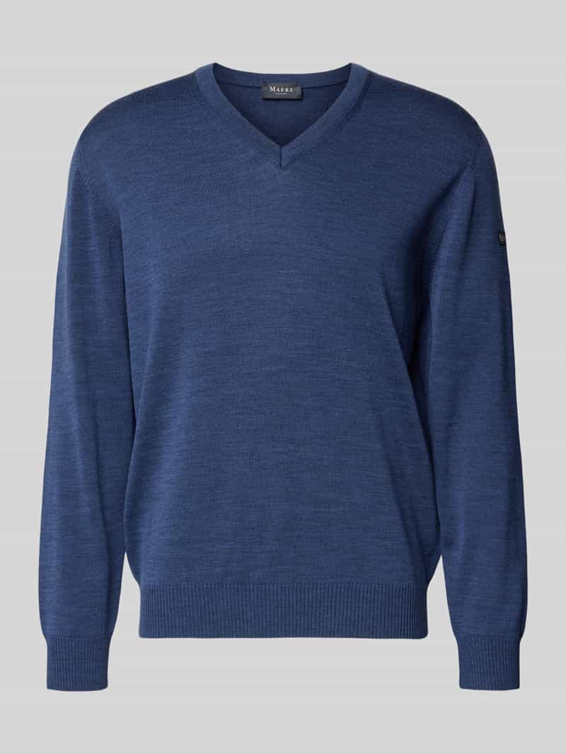 Sweter z dzianiny z żywej wełny z dekoltem w serek