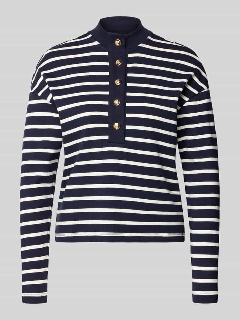 Koszulka polo ze wzorem w paski i ozdobnym guzikiem