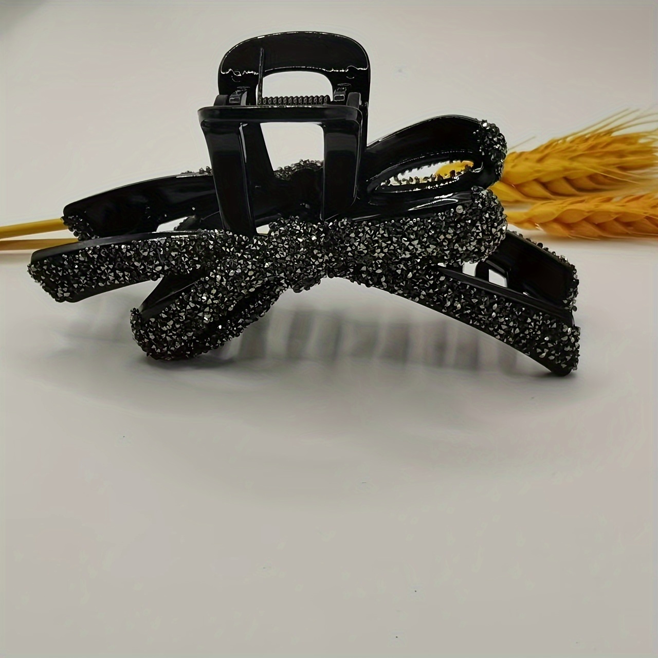 TEMU Vintage Elegancki Klamra do Włosów z Kokardką i Cyrkoniami – Duży Plastikowy Prostokątny Klips z Cekinami dla Kobiet, Jednokolorowy Modny