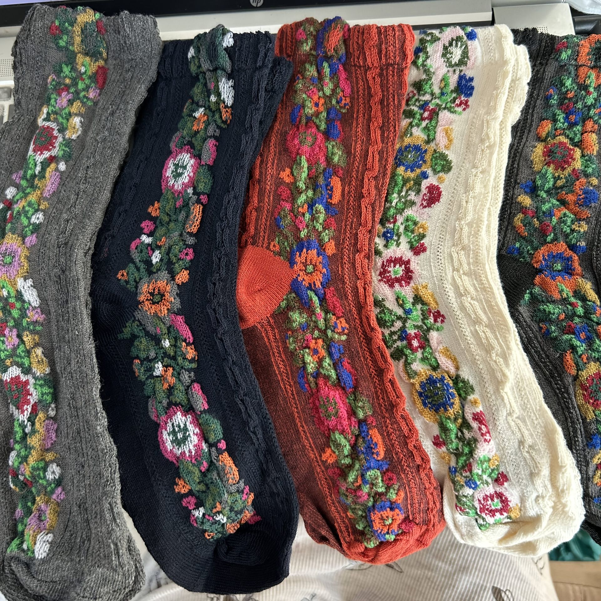TEMU Zestaw 5 par jesienno-zimowych, eleganckich, etnicznych, w stylu vintage, kwiatowych, wygodnych, miękkich, oddychających, pochłaniających pot,
