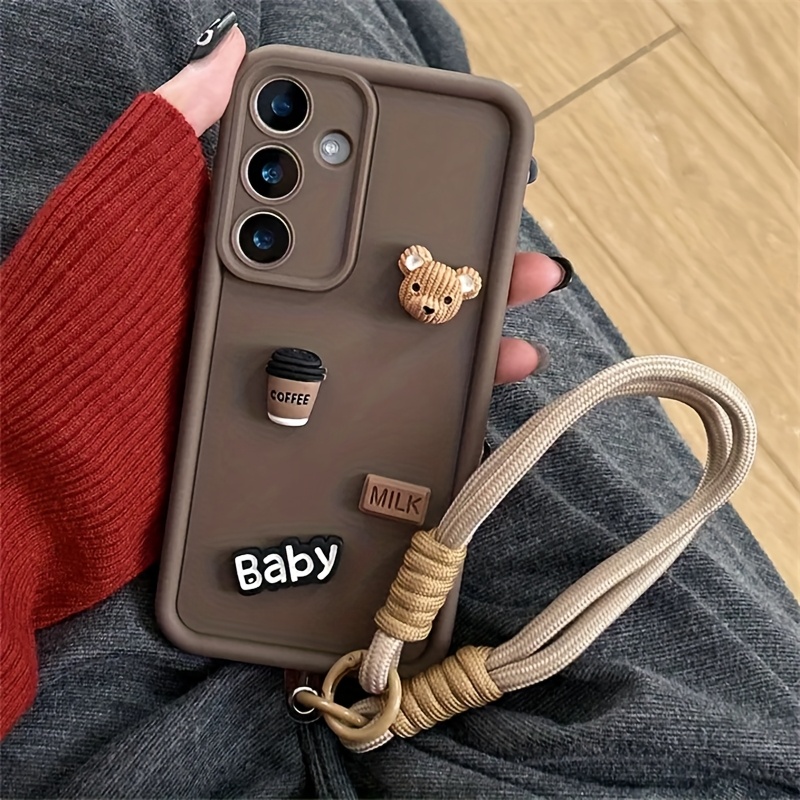 TEMU Urocza 3D Misia z Ziarnami Kawy Brązowa Etui na Telefon dla for Samsung for Galaxy S25 S24 Plus S23 S22 Ultra A55 A16 5G – Miękka Osłona z