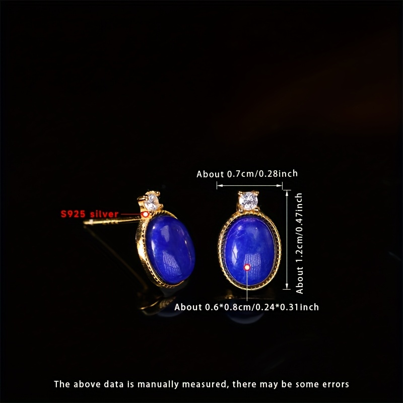 TEMU Zestaw Prezentowy: Para Kolczyków z Naturalnego Kamienia, Srebro Niebieski Naturalny Kamień, Idealne na Codzienność, Randki, Pracę, Podróże,