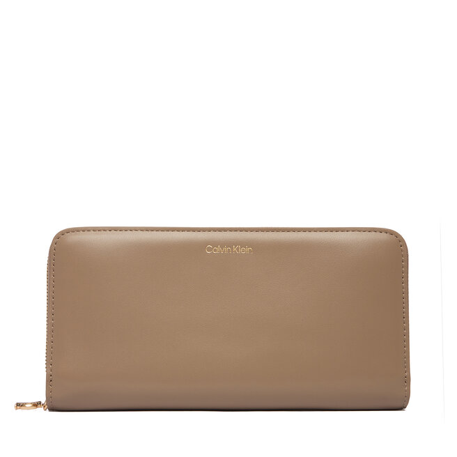 Portfel Calvin Klein Ck Large Zip Around LV04F1093G Beżowy