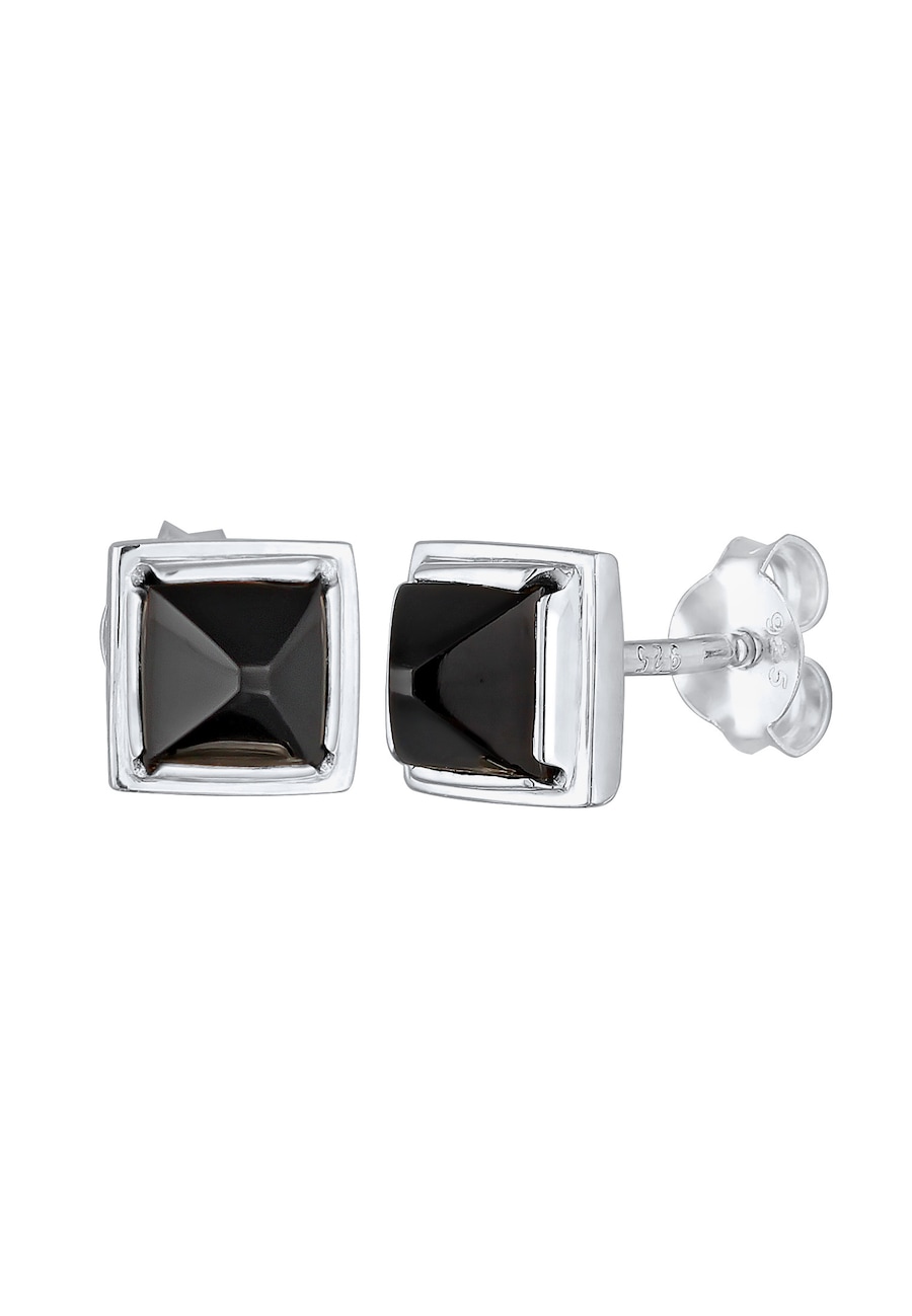 KUZZOI Męskie kolczyki sztyfty trójkąt piramida z onyksem w srebrze 925 Sterling Silver Kolczyki 1 ct