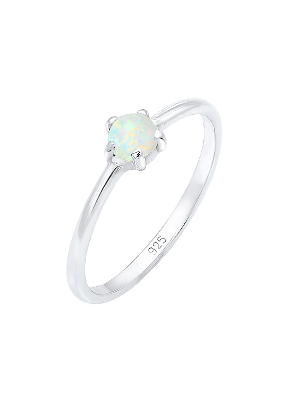 Elli Damska obrączka Basic Geo z syntetycznym opalem w srebrze próby 925 Sterling Silver Pierścionki 1 ct Damski