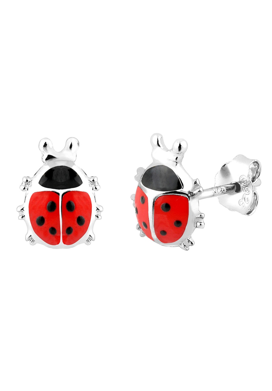 Elli Kolczyki sztyfty dla dzieci Biedronka charm na szczęście z emalią w srebrze 925 Sterling Silver 1 ct Damski