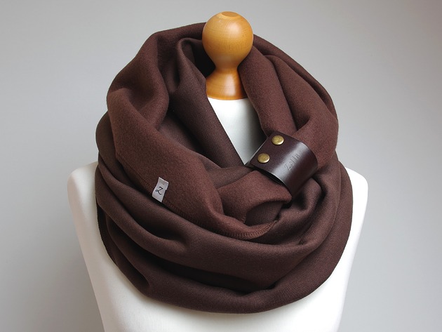 Duży gruby zimowy komin damski, KOMIN oversize z zapinką skórzaną