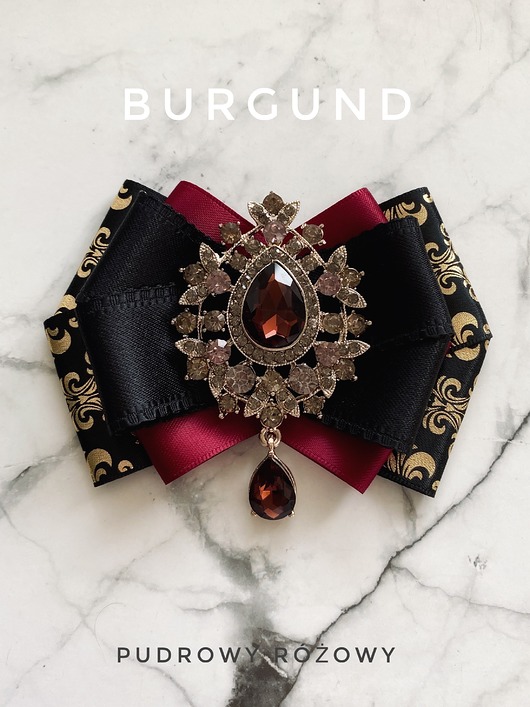 Burgundowa Czarna Brosza z kryształem w kolorze wina NEW