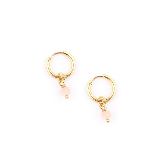 Kamień słoneczny (kostka) - kolczyki koła z pozłacanej stali szlachetnej